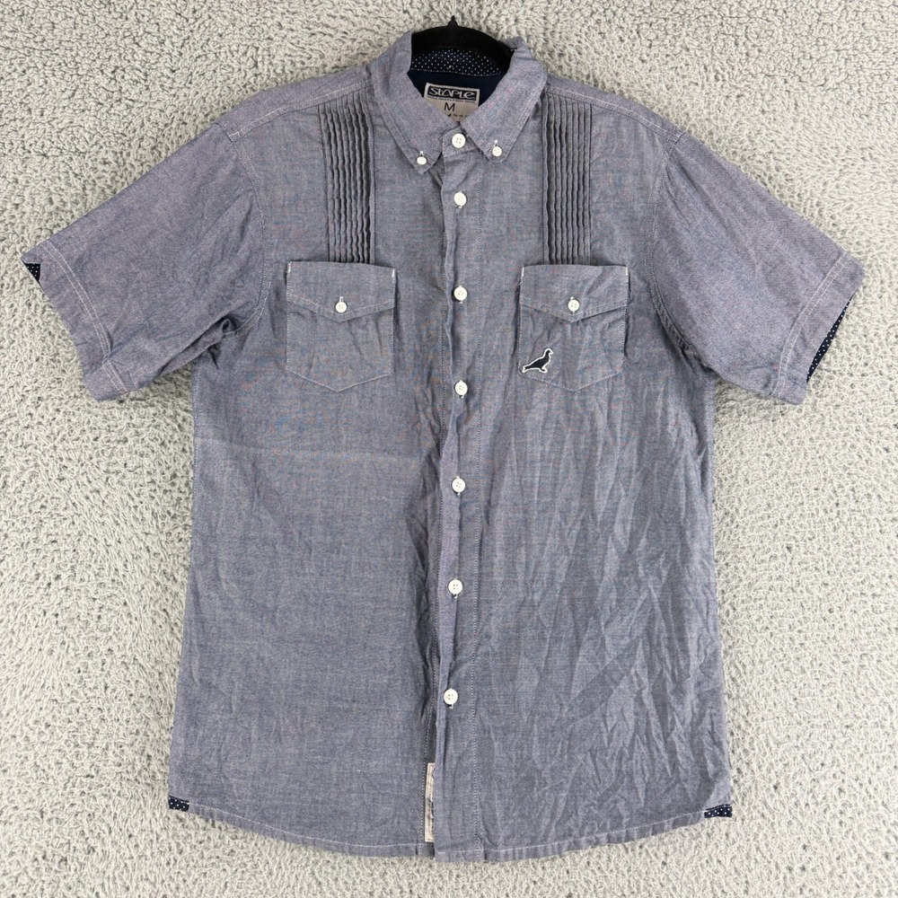 Staple Pigeon Button Down Shirt Mens Medium Blue Short‎ Sleeve Pintuck Pleated